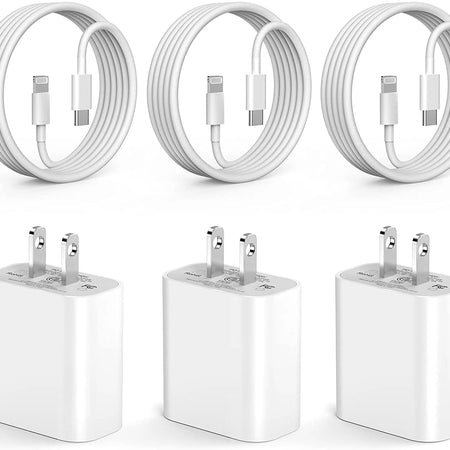 Iphone Fast Charger, 3 Pack [Apple Mfi Certified] PD 20W Type C Fast Charger Block with 6FT USB C to Lightning Fast Charging Data Sync Cable Compatible for Iphone 14 13 12 11 Pro Max XS XR X 8 Ipad